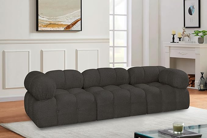 Meridian Furniture 611Brown-S102A Ames Collection Modern | Contemporary Modular Sofa with Rich Brown Boucle Fabric, Modular to Create Infinite Configurations, 102" W x 34" D x 28" H, Brown