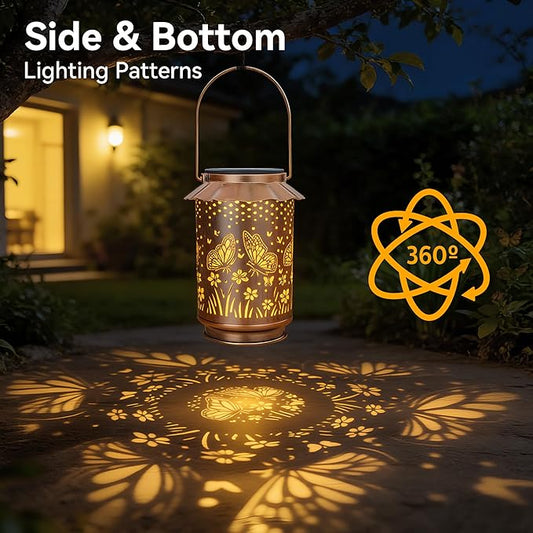 Ollny Solar Lanterns Outdoor Waterproof Butterfly, for Mothers Day Birthday Thanksgiving Gifts for Mom Grandma Sister Women Her, Hanging Solar Metal Lights for Garden Backyard Patio Decor