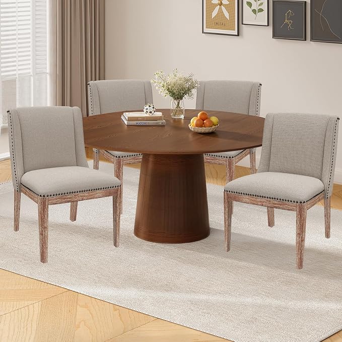 Dining Chair Set of 4, Upholstered Fabric Kitchen Side Chairs with Solid Wood Legs, Comfortable Seating for Kitchen, Dining Room & Restaurant, Camel