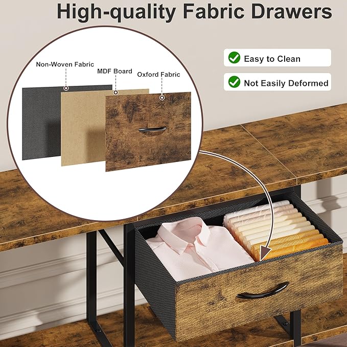 GYIIYUO LED TV Stand with Power Outlet and Fabric Drawer for 55 50 45 Inches TV - Entertainment Center and Industrial TV Console Table for Living Room, Bedroom- 47" Rustic Brown
