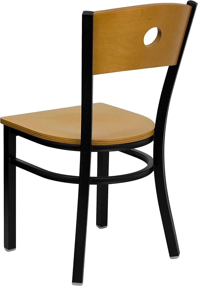 Flash Furniture HERCULES Series Black Circle Back Metal Restaurant Chair - Natural Wood Back & Seat