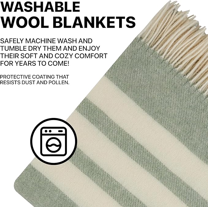 | Wool Blanket/Throw | 100% New Zealand Wool | Perfect for Home and Outdoors | Virgin Wool Blanket with Fringes 55"x79" (140 x 200 cm)