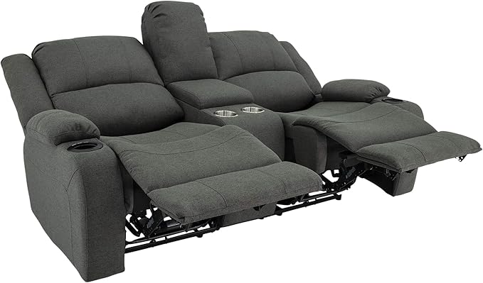RecPro Charles Powered Double RV Wall Hugger Recliner Sofa | RV Loveseat | RV Furniture | Cloth (Fossil, 70")