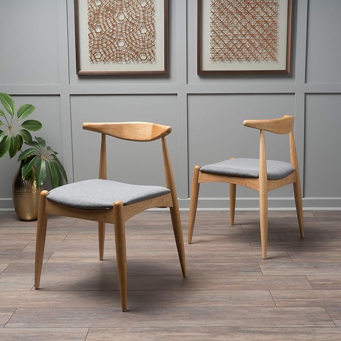 Christopher Knight Home Francie Fabric with Oak Finish Dining Chairs, 2-Pcs Set, Grey / Oak