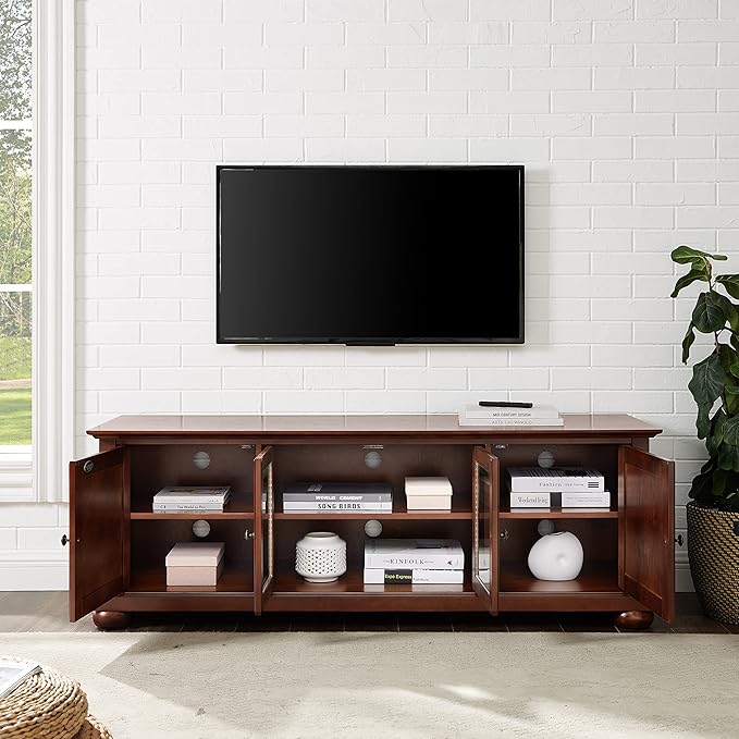 Crosley Furniture Alexandria Low Profile TV Stand for 65+ inch TVs, Entertainment Center with Storage Shelves, Vintage Mahogany