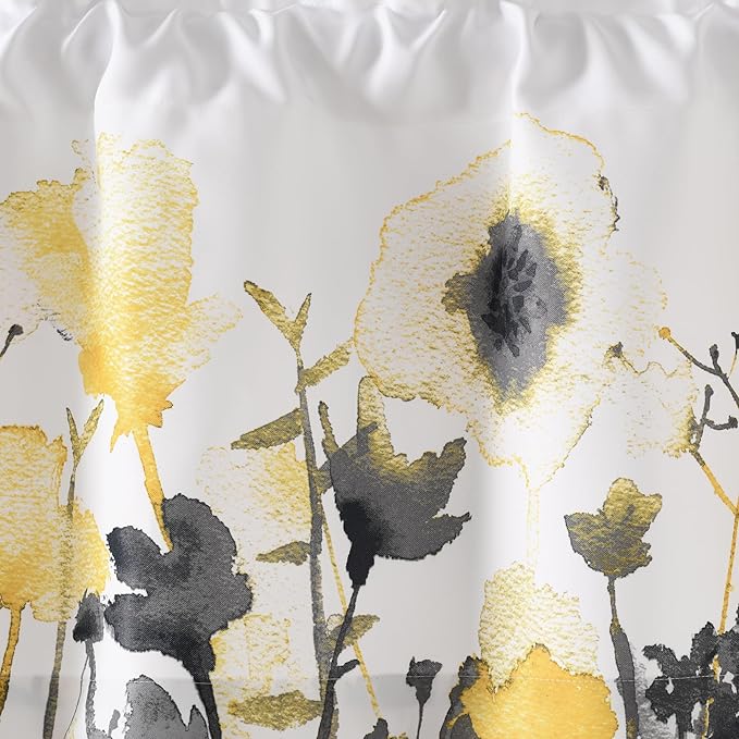 Lush Decor Zuri Flora Room Darkening Valance Curtain Single 52" W x 18" L + 2" Header Yellow & Gray - Valances for Windows - Floral Kitchen Curtains