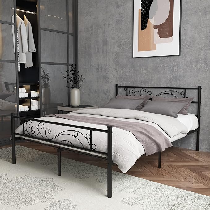 Weehom Metal Bed Frame with Headboard and Footboard Mattress Foundation No Box Spring Needed Full Platform Bed, Black