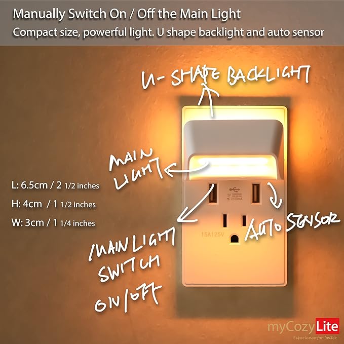 Night light Dimmable, Dual Lighting Mode, Adjustable Brightness with Switch, Smart Dusk to Dawn Sensor, Sleep Light, LED Night Light Plug in for Bedroom, Bathroom, Kitchen, Hallway, Stairway, 2 Pack