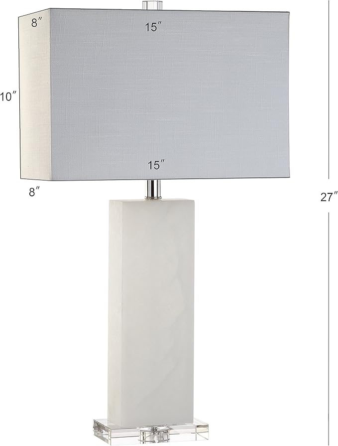 JONATHAN Y 27" White Alabaster and Crystal LED Table Lamp, Modern Glam Nightstand Lamp for Living Room Bedroom, White Linen Rectangle Shade, LED Bulb Included JYL2009A