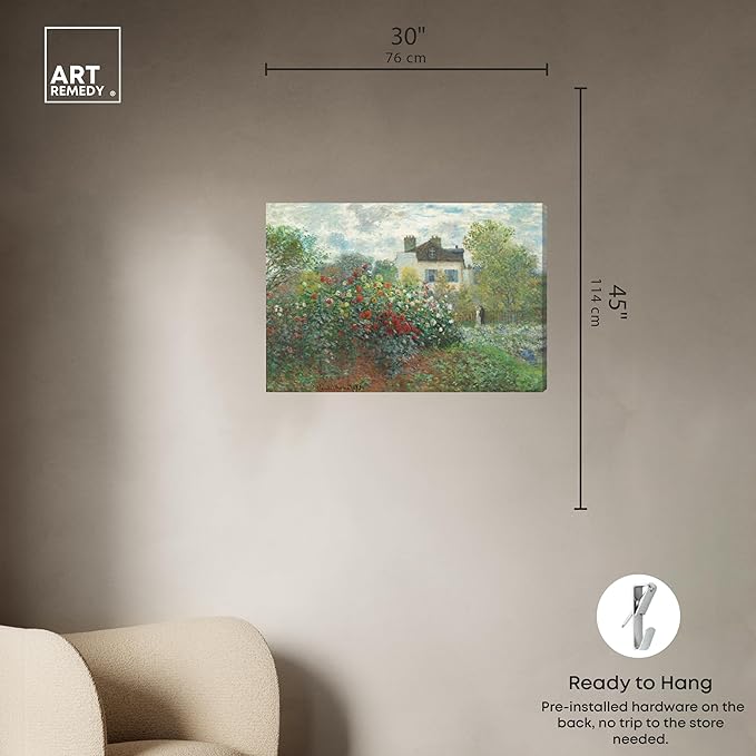 Art Remedy Monet-Garden With Dahlias Impressionism Classic Landscape Paintings Canvas Wall Art, Gallery Wrapped, 30"x45"