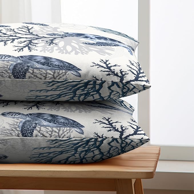 Nautical Coastal Lumbar Pillows Covers 12x20 Set of 2 Summer Beachy Themed Outdoor Throw Pillow Covers Ocean Coral Sea Turtle Pillow Cases for Bed Couch Sofa Living Room
