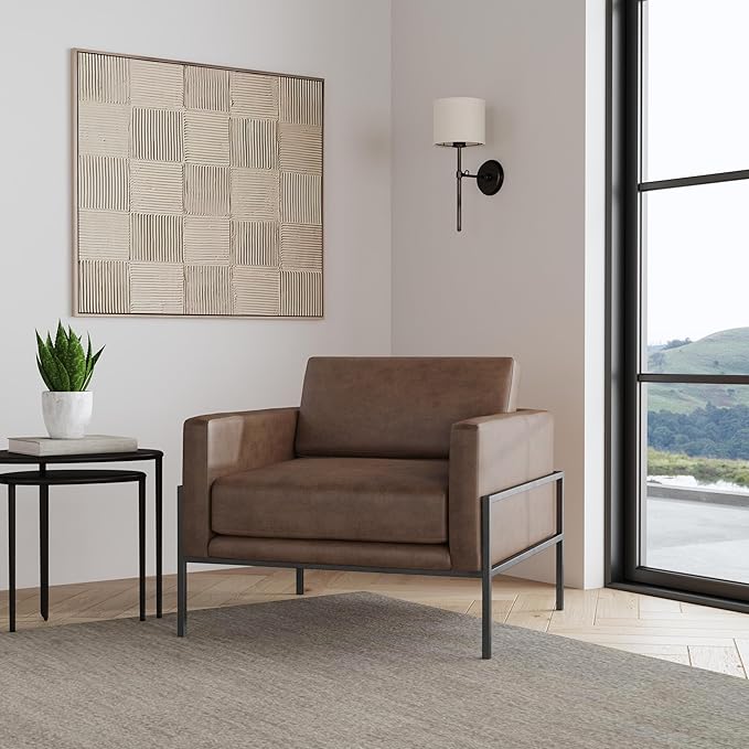 HomePop Modern Metal Frame Accent Chair|Homepop Home Décor|Accent Chairs for Living Room & Bedroom - Brown Faux Leather