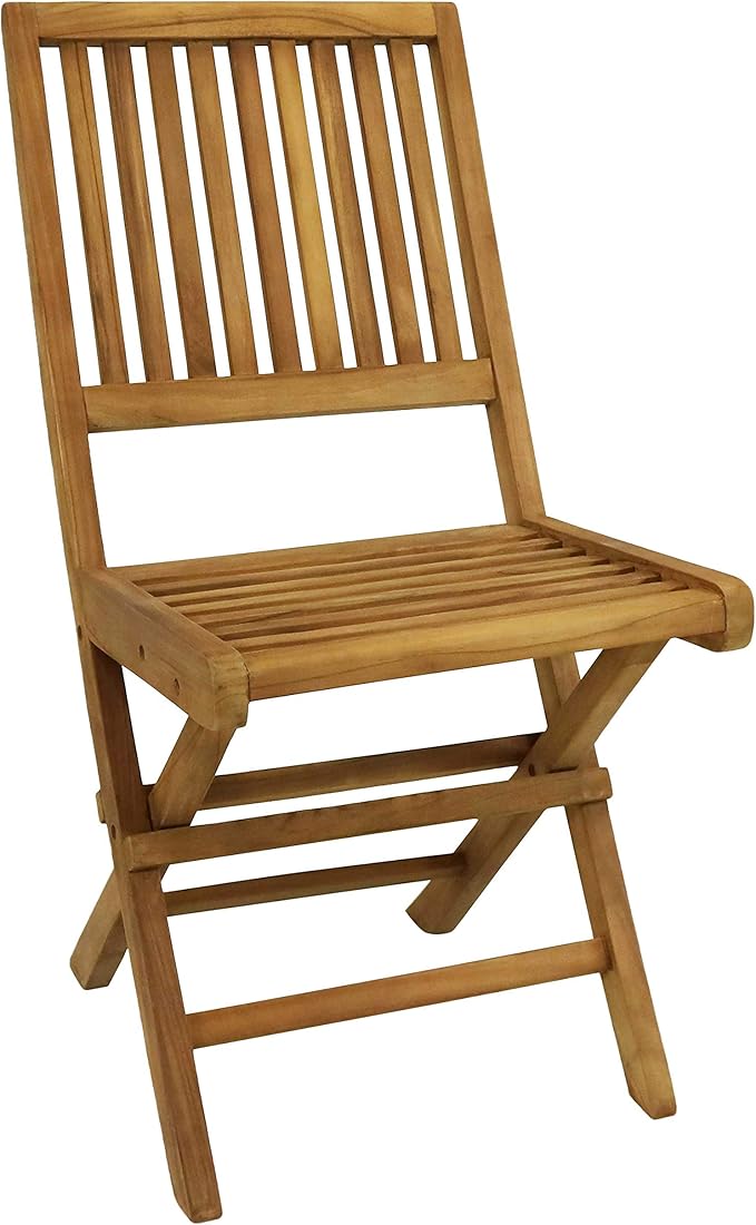 Sunnydaze Foldable Teak Wood Outdoor Chairs – Folding Patio Chair Set of 2 for Deck or Balcony – Wooden Teak Furniture with Light Finish