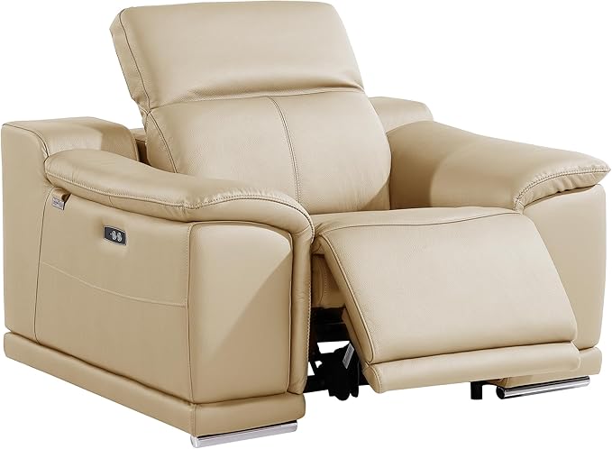 BlackJack Furniture Venice Top Grain Italian Leather 6 Power Recliner Seaters 3 Piece Sofa Set with Adjustable Headrests Modern Luxury Seating Sofa, Loveseat and Chair for Living Room Lounge, Beige
