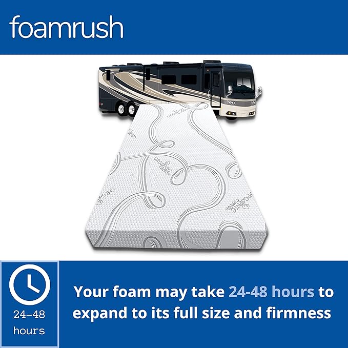 FoamRush 6-Inch Bunk (36" x 72") High Density Foam RV Mattress Replacement with Cotton Cover, Firm, Pressure Relief, Travel Camper Trailer Truck, Made in USA, CertiPUR-US Certified