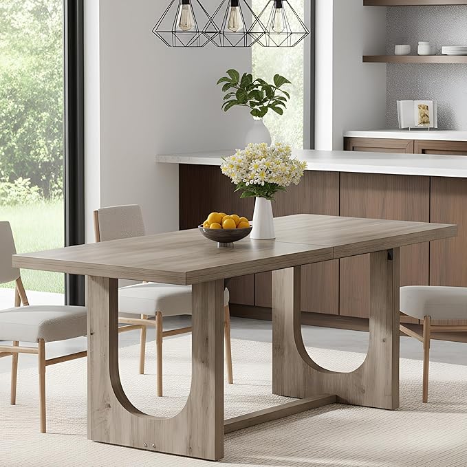 YITAHOME 70.86 Inch Dining Table for 6-8 People, Large Rectangle Dining Room Table with Wooden Base Leg Heavy Duty, Farmhouse Rustic Kitchen Dinner Table for Apartment Living Room, Grey Oak