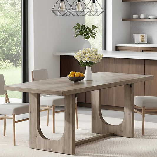 YITAHOME 70.86 Inch Dining Table for 6-8 People, Large Rectangle Dining Room Table with Wooden Base Leg Heavy Duty, Farmhouse Rustic Kitchen Dinner Table for Apartment Living Room, Grey Oak