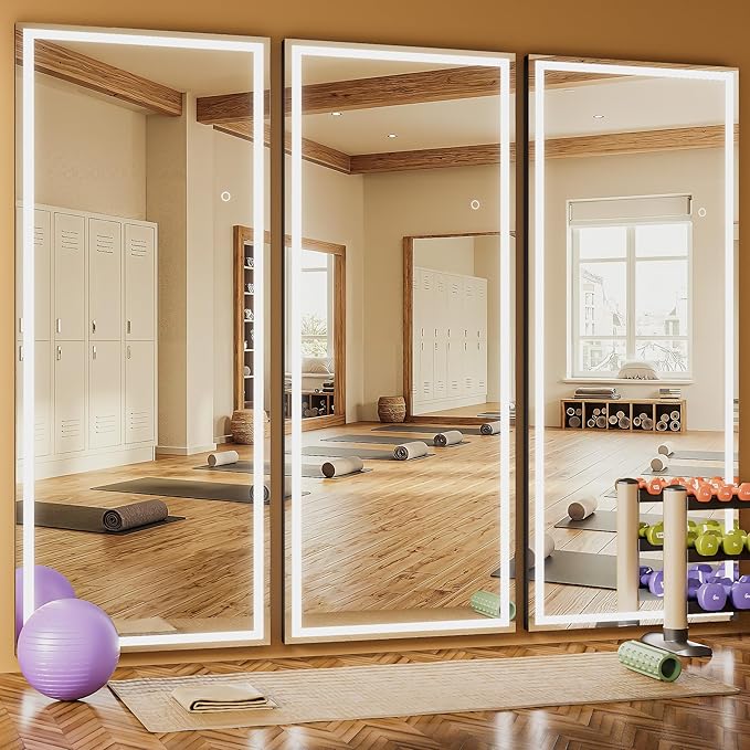 79" x 36" Full Length Mirror with Lights, Large LED Lighted Floor Standing Body Mirror, Dimmable & 3 Color Lighting for Bedroom, Cloakroom, Dressing Room, Tempered Glass, Black Frame