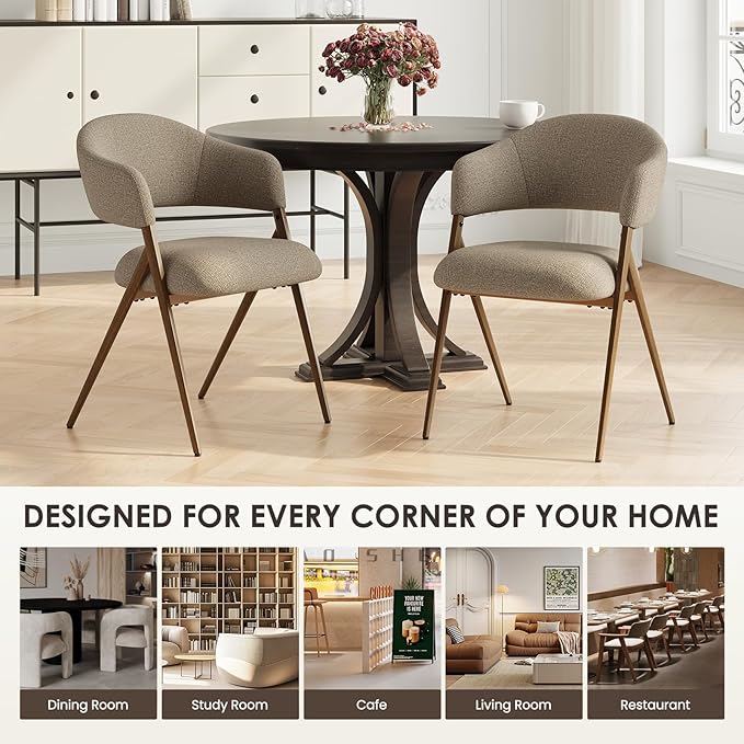 COLAMY Dining Chairs Set of 6, Modern Fabric Upholstered Dining Room Kitchen Side Chairs with Iron Legs, Open Back and Padded Seat, for Living Room/Restaurant/Cafe, Taupe