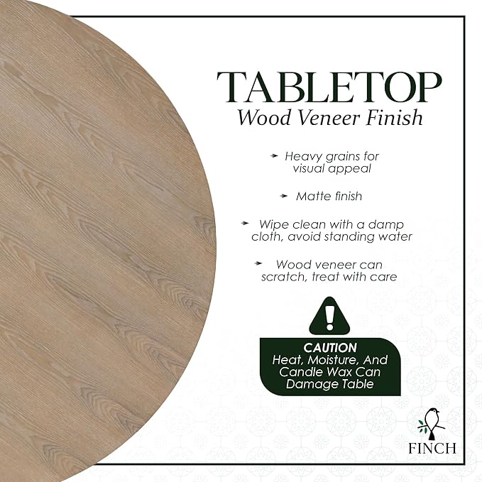 Finch Alfred Round Solid Wood Rustic Dining Table for Farmhouse Kitchen Room Decor, Wooden Trestle Pedestal Base, 46.5" Wide Circular Tabletop, Distressed Beige