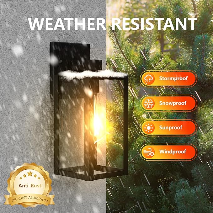 Outdoor Wall Light Fixtures Exterior Waterproof Porch Lights Outdoor Anti-Rust Wall Lantern with Clear Glass Patio Sconce Light