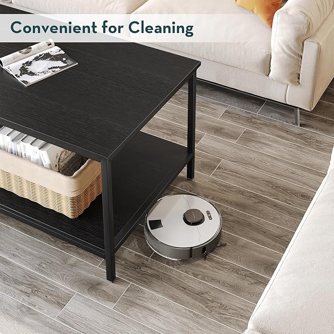 SAYGOER Black Coffee Table for Living Room Modern Rectangle 2-Tier Coffee Tables with Storage Industrial Wood Center Table for Large or Small Spaces Apartment Home Office, All Black