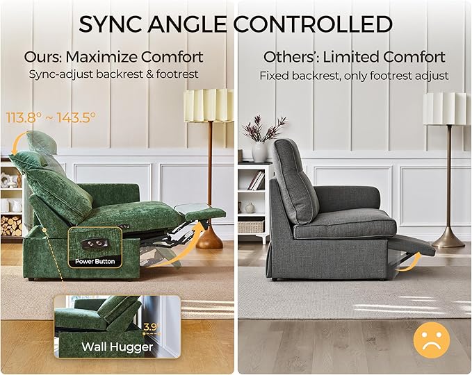 Oversized Modular Sectional Sofa with Double Power Recliner, Cloud Reclining Couch with Headrest, Storage Drawer Charging Cup Holders, Deep L-Shaped 6 Seater with Corner, Chenille, Green