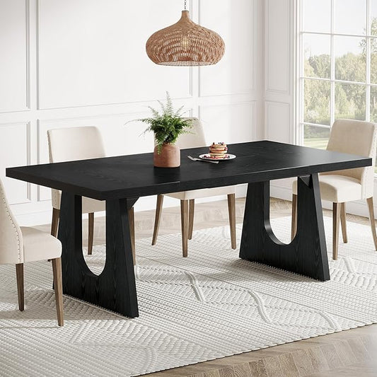 Tribesigns Large Dining Table for 6-8 People, 70.9-Inch Wood Rustic Rectangular Table with Black Wooden Legs, Farmhouse Center Kitchen Table for Dining Room, Living Room, Home Furniture, Black