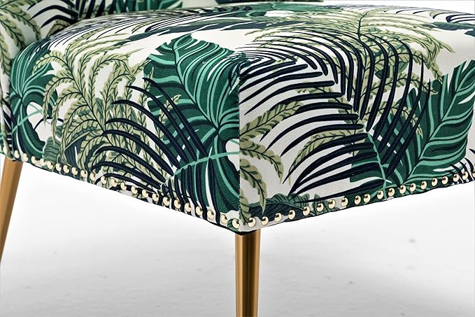 Thia Armless Accent Chair for Living Room, Elegant Seat with Nailhead Trim, Gold Metal Legs and Comfortable Curved Back, 28" D x 25" W x 29.5" H, 01 Floral Print