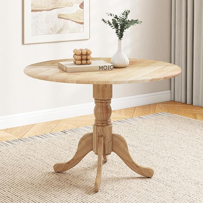 Giantex 39-Inches Round Dining Table for 4 with Legs, 220 Lbs Capacity, Rubber Wood Kitchen Table for Dinette, Dining Room, Living Room, Restaurant, Dinner (Natural)