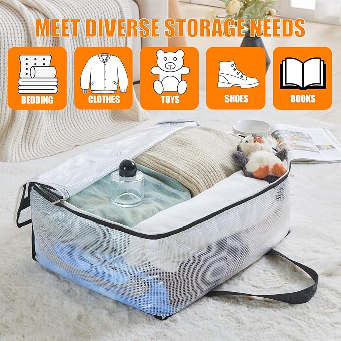 40L Clear Storage Bags for Blanket, Clothes, Comforter, Bedding, Sheet, Pillow - Closet Organizers and Storage Containers, Under Bed Storage Bag with Zipper (Black, 4 Pack)