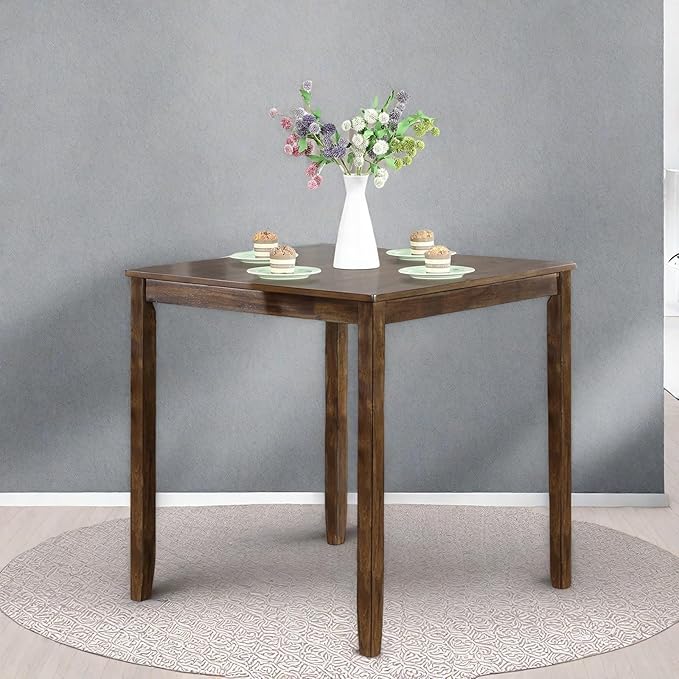 Dining Table for 4, Wooden Rectangular Kitchen Table with Natural Woodgrain Finish, 36" H MDF Modern Dining Table with Solid Wood Tapered Legs and Rounded Corners, Easy Assembly, Walnut