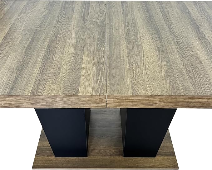 Ball & Cast Expandable Dining Table for 6-10,63-78.74" Kitchen Table W/Heavy Duty Pedestal Base,Rectangular Extendable Dining Room Table for Small Space,Black+Brown