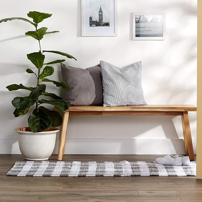 DII Buffalo Check Rug Collection, Hand Dyed Reversible Chindi Rug, Runner 2'3"x6', Gray