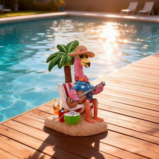 TERESA'S COLLECTIONS Pink Flamingo Garden Statues with Solar Garden Light for Outdoor Decor,Chill Hawaiian Relaxed Beach Tropical Resin Sculptures Garden Decor,Porch Yard Decor Gifts for Dad Mom,7.3"