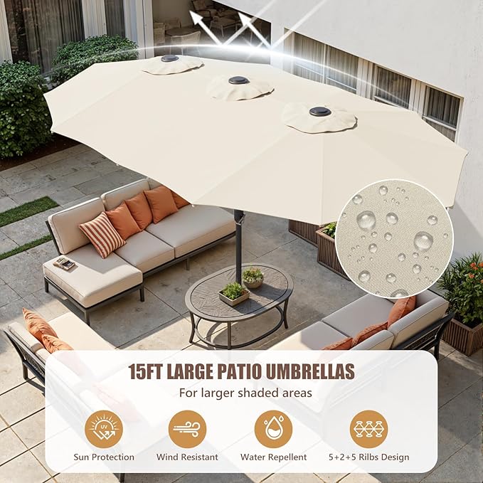 Sannwsg Outdoor Patio Umbrella,Table Umbrella with Push Button Tilt and Crank,Market Umbrella with 8 Sturdy Ribs,Yard Umbrella