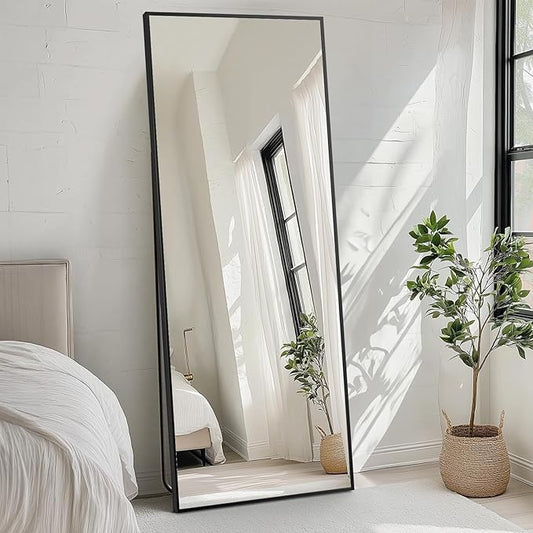 OLIXIS Full Length Mirror 71.1"x25.5" for Bedroom, Full Body Mirror with Stand, Hanging or Leaning for Wall, Aluminum Alloy Thin Frame Floor Standing for Living Room, Long, Deep Black
