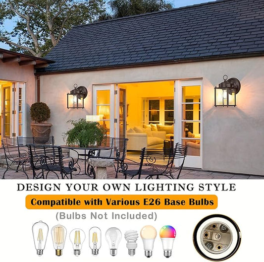 Outdoor Light Fixtures Wall Mount, Exterior Front Porch Light, Waterproof Wall Lantern, Sconces Lighting, Bronze Outdoor Wall Lights with Clear Glass Shade for House, 4-Pack