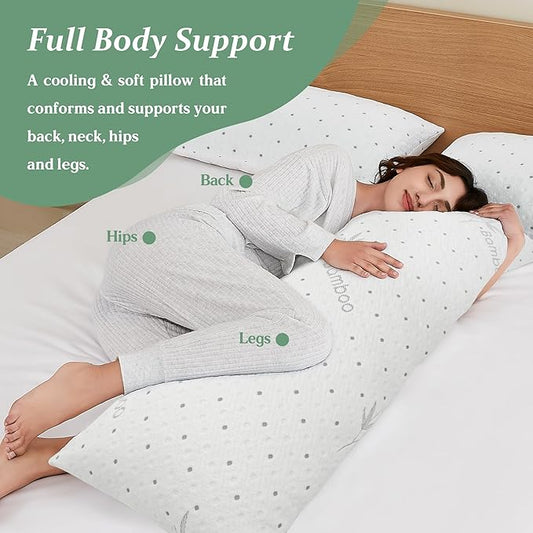 Dreamood Body Pillow Firmer 3200g 100% Shredded Memory Foam Body Pillows for Adults Side Sleeper Pregnancy Full Body Pillow 20x54 inch Adjustable with Washable Viscose Made from Bamboo Cover