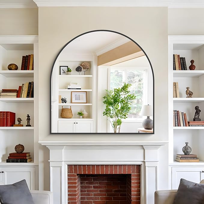 Arched Mirror, 42’’x42’’ Black Arch Mirror for Bathroom, Large Arched Bathroom Mirror with Frame, Modern Wall Mounted Mirror for Over Sink Mantle Bedroom Vanity Living Room Entryway