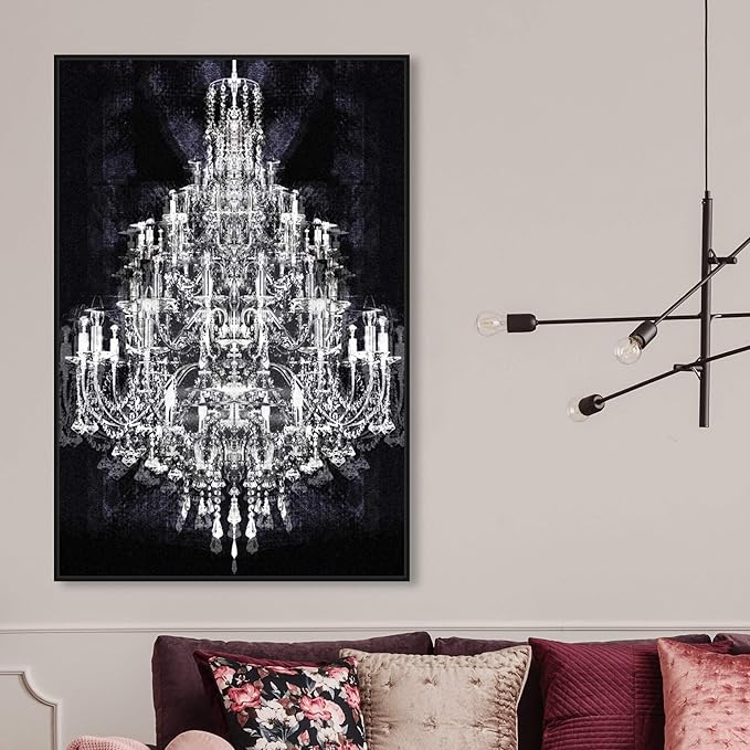 The Oliver Gal Artist Co. Fashion and Glam Framed Wall Art Canvas Prints 'Montecarlo Crystal' Chandeliers Home Décor, 30" x 45", White, Black