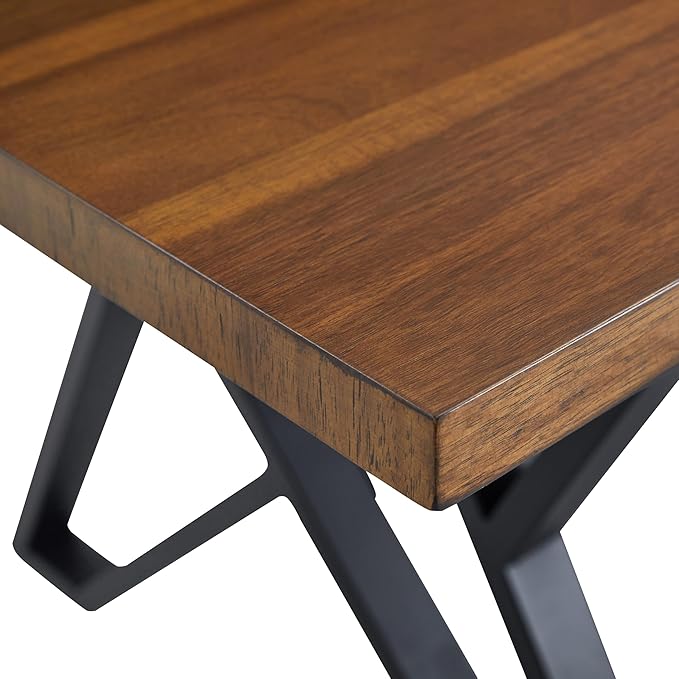 Christopher Knight Home Quillson 59.04" Rectangular Dining Table, Walnut Finish Kitchen Table, Open X Metal Legs, Dining Table for 4, Industrial Table for Dining Room Kitchen Home, Walnut+Black