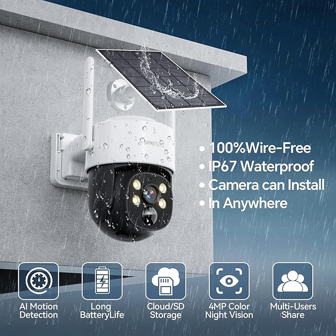 Solar Security Camera Outdoor Wireless NVR Security Kit, 4PCS 360° WiFi Security Cameras System with Night Vision, 64GB microSD Card, Local Storage for Home Surveillance Expandable 10CH