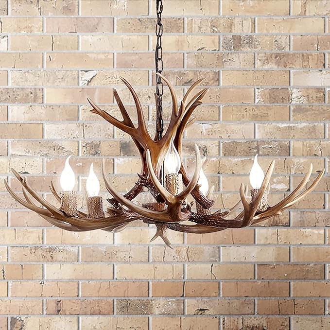 JONATHAN Y 26" Brown Rustic Resin Antler 4-Light LED Chandelier, Farmhouse Faux Deer Horn Hanging Ceiling Light for Dining Room, Kitchen Island, Adjustable Light Fixture (JYL6300A)