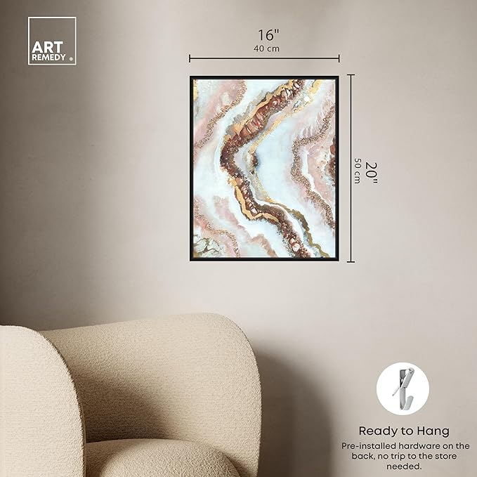 Art Remedy Blush Geode Framed Mineral, Agate & Geode 1 Piece Canvas Wall Art, 17" x 21", Black Frame