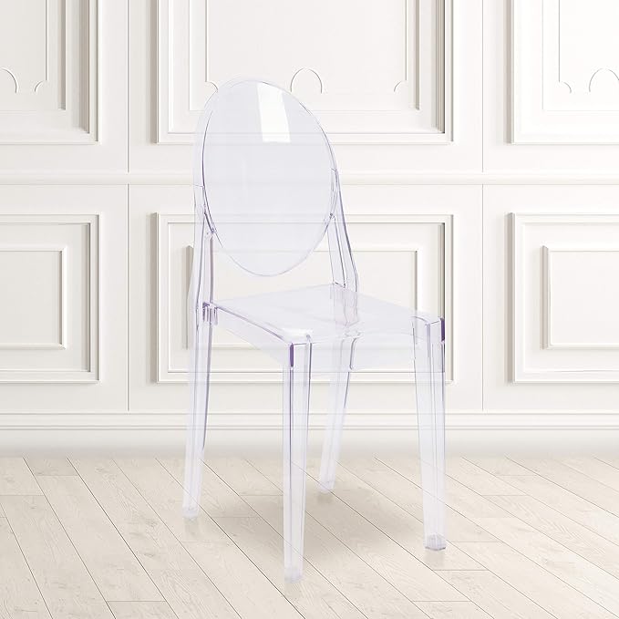 Flash Furniture Murray Indoor/Outdoor Ghost Accent and Dining Chairs, Stackable Transparent Restaurant Chairs, Set of 4, Transparent Crystal