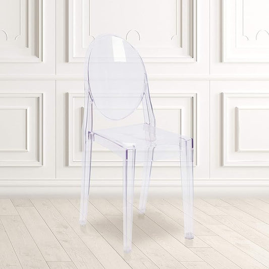 Flash Furniture Murray Indoor/Outdoor Ghost Accent and Dining Chairs, Stackable Transparent Restaurant Chairs, Set of 4, Transparent Crystal