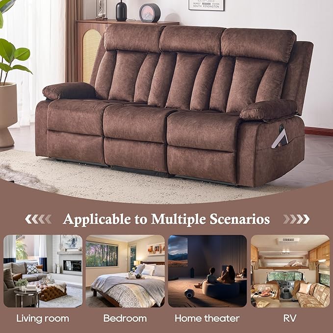 Power Reclining Sofa with Heat&Massage, Reclining Couch with Multi-Function Console/USB Ports/Type C, Wall Hugger 3 Seater-Sofa Recliner, Reclining Sofa Couch for Living Room