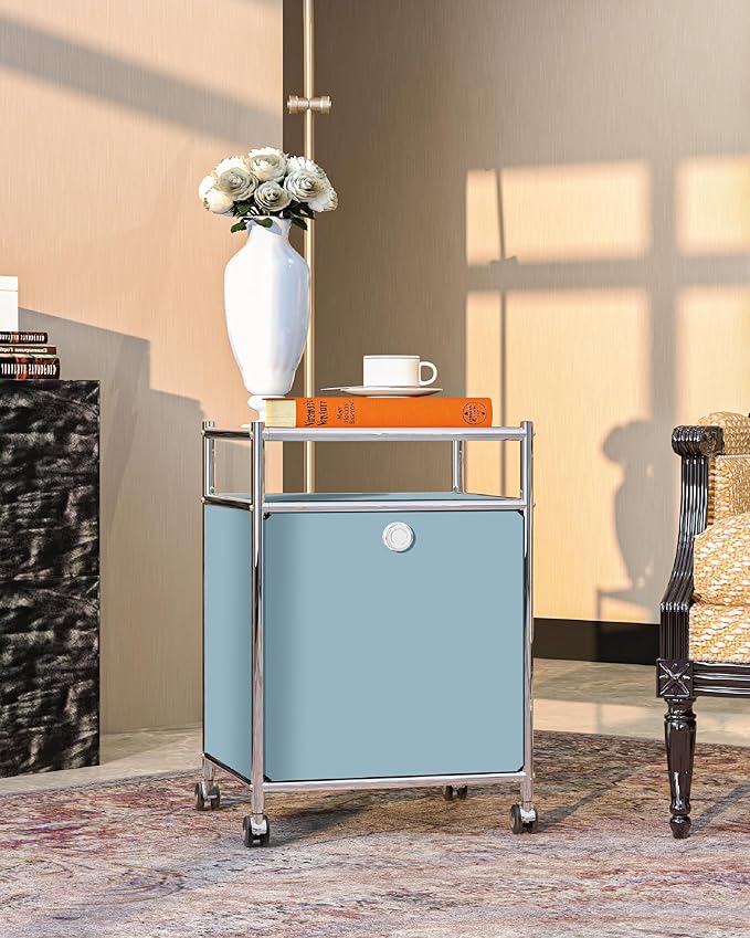 Elegant Matte Storage Cart with 22.8" Height - Perfect Side Table, Night Stand - Large Capacity with Flap Door, Detachable Wheels - Ideal for Home, Office, Bedroom, Kitchen (Blue)