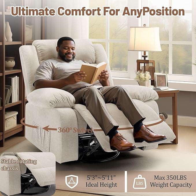 Korser Rocker Recliner Chairs for Adults, Oversized Recliner with Massage and Heating Function, 360° Swivel Nursery Rocking Chairs, Extra Wide Recliner Chair for Bedroom and Living Room